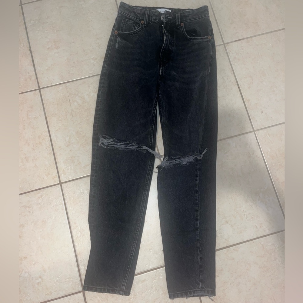Zara Black Distressed Straight Leg Jeans Size 2 / EUR 34